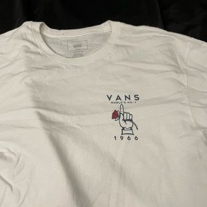 VANS Mens Tee T-Shirt Size L White Rose Finger Logo Design Worlds No 1 1966